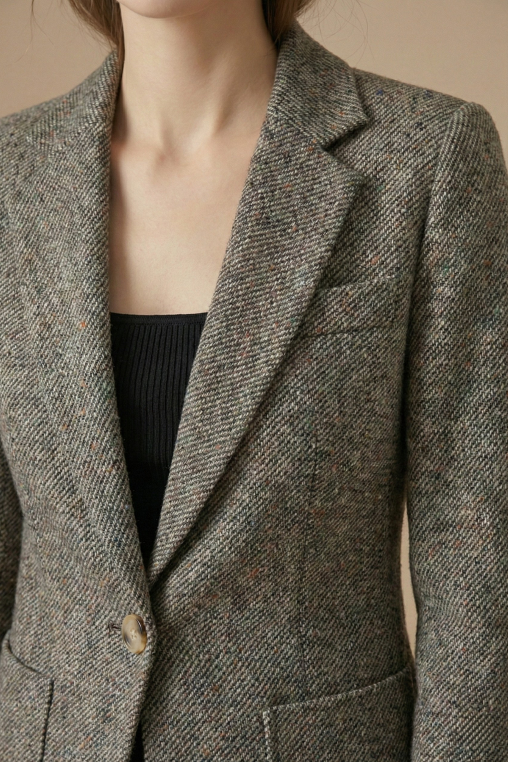 Eleanor | Single-Button Wool Blend Blazer with Notch Lapels