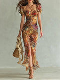 Viola | vestido chiffon naranja estampado bohemio