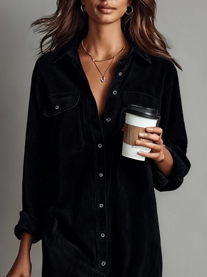 Sienna Soft Corduroy Button-Down Midi Dress