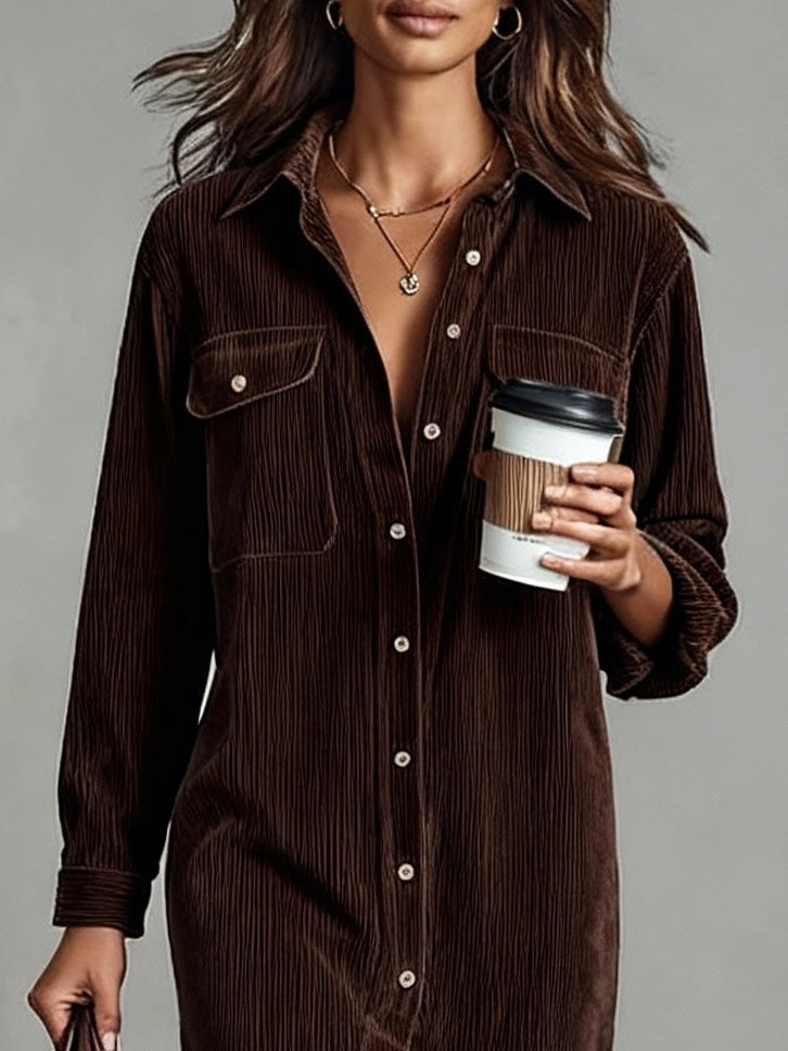 Sienna Soft Corduroy Button-Down Midi Dress