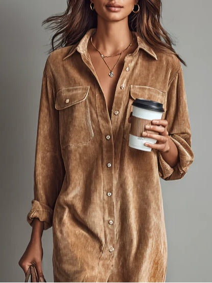 Sienna Soft Corduroy Button-Down Midi Dress