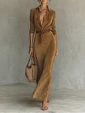 Solaire Suede™ | Elegant Vintage Maxi Shirt Dress