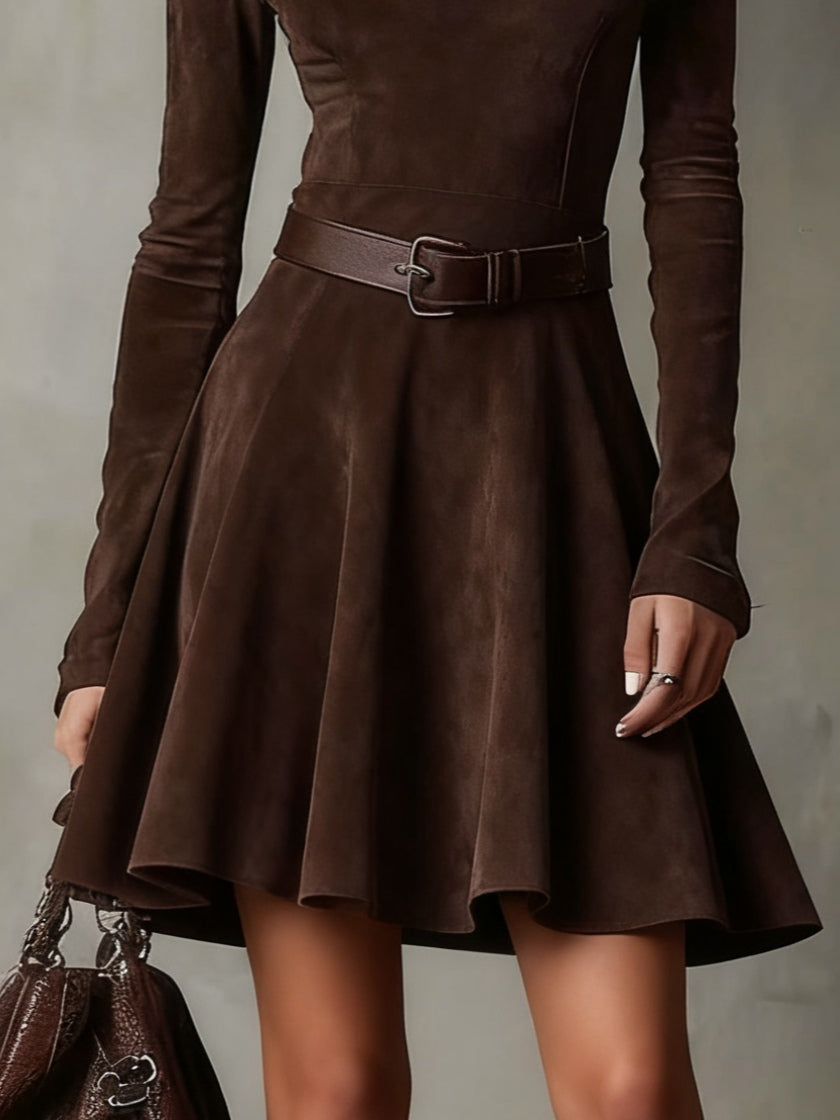 Aubrielle Suede Flare Mini Dress