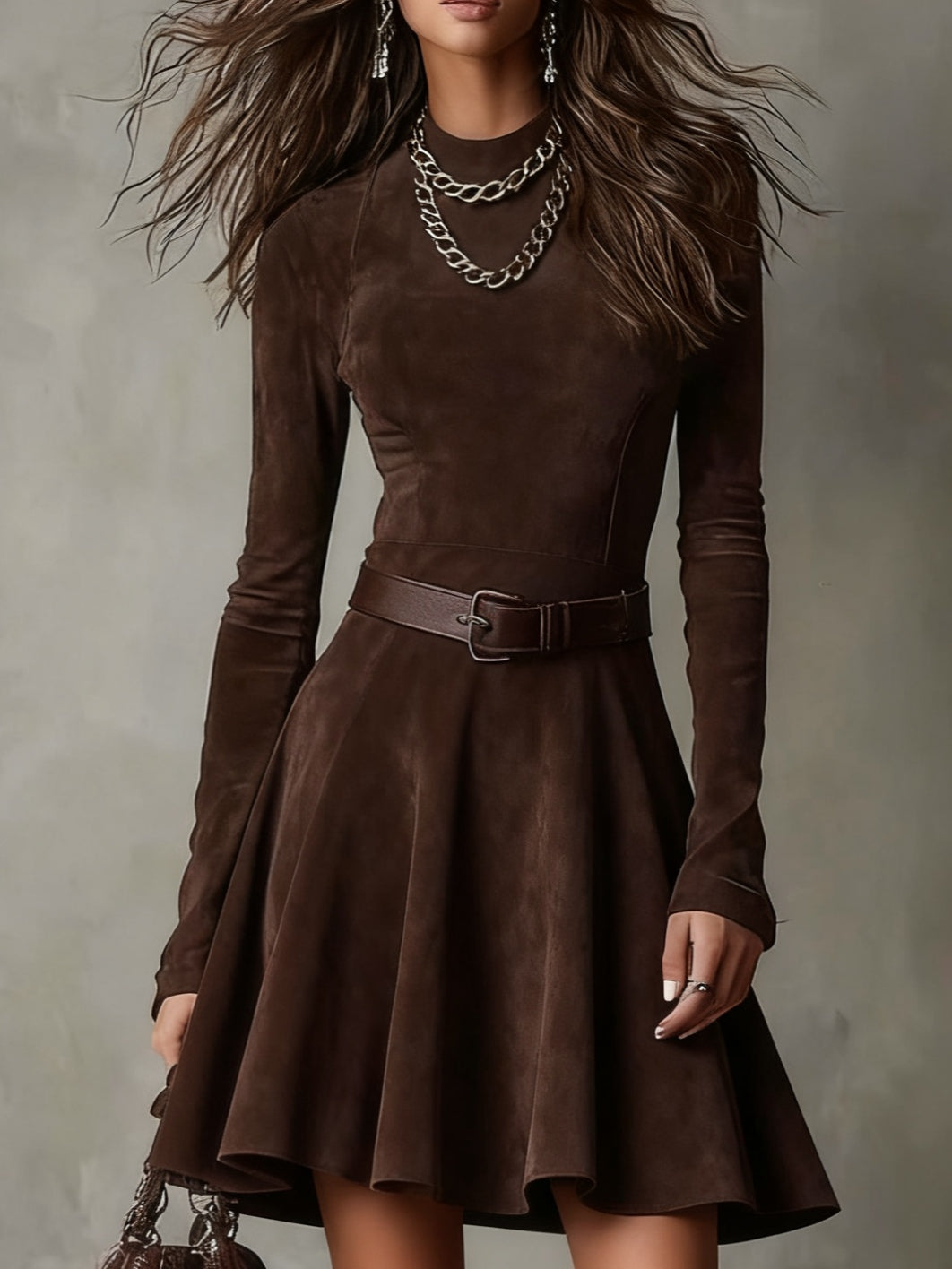 Aubrielle Suede Flare Mini Dress