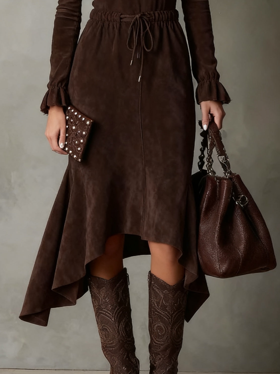 Isla | Suede Drawstring Maxi Dress