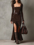 Aurelia Sculpted Square-Neck Slit Maxi Dress