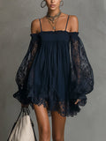 Noemi | vestido chiffon azul encaje transparente