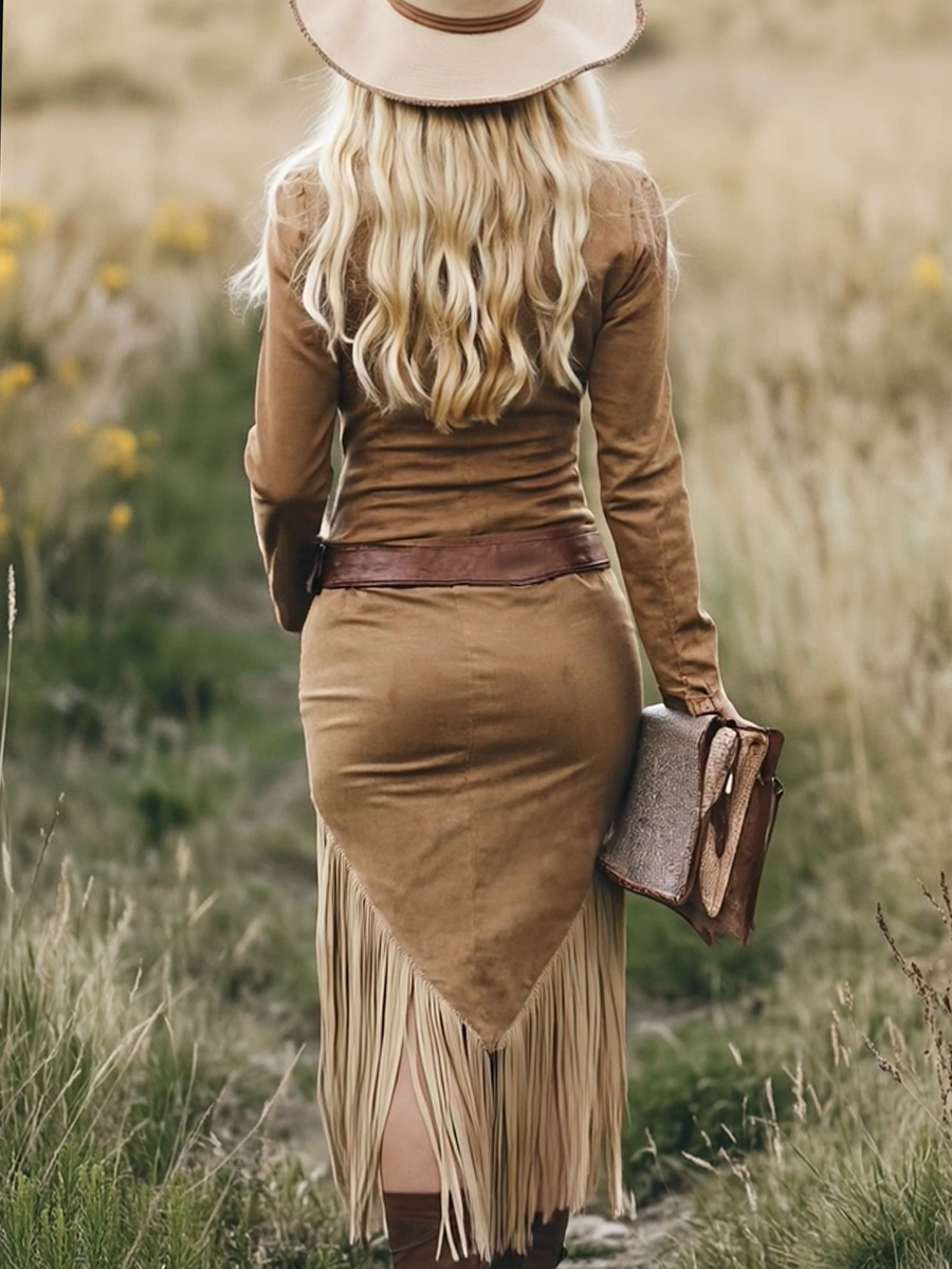 Sierra Western Fringe Zip Midi Dress