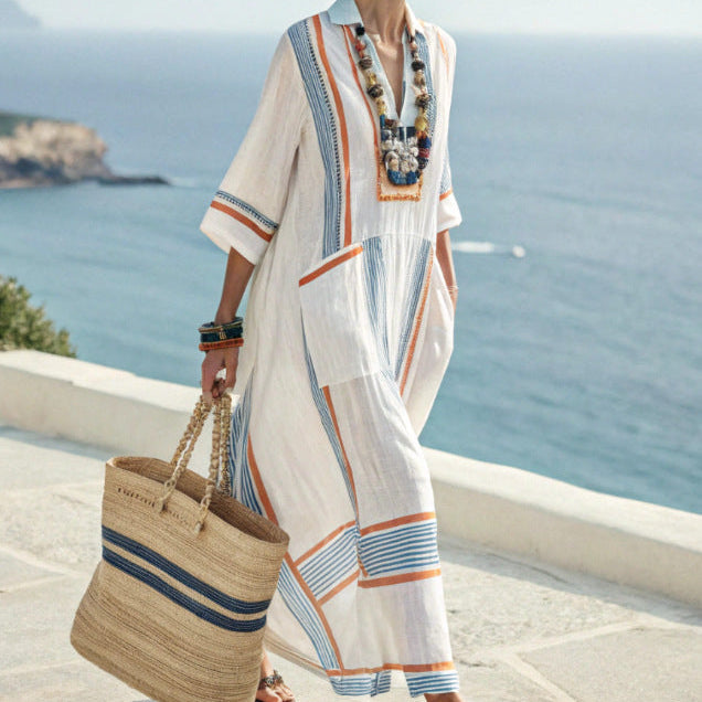 Caftan Dress "Solange" – Blue & Amber