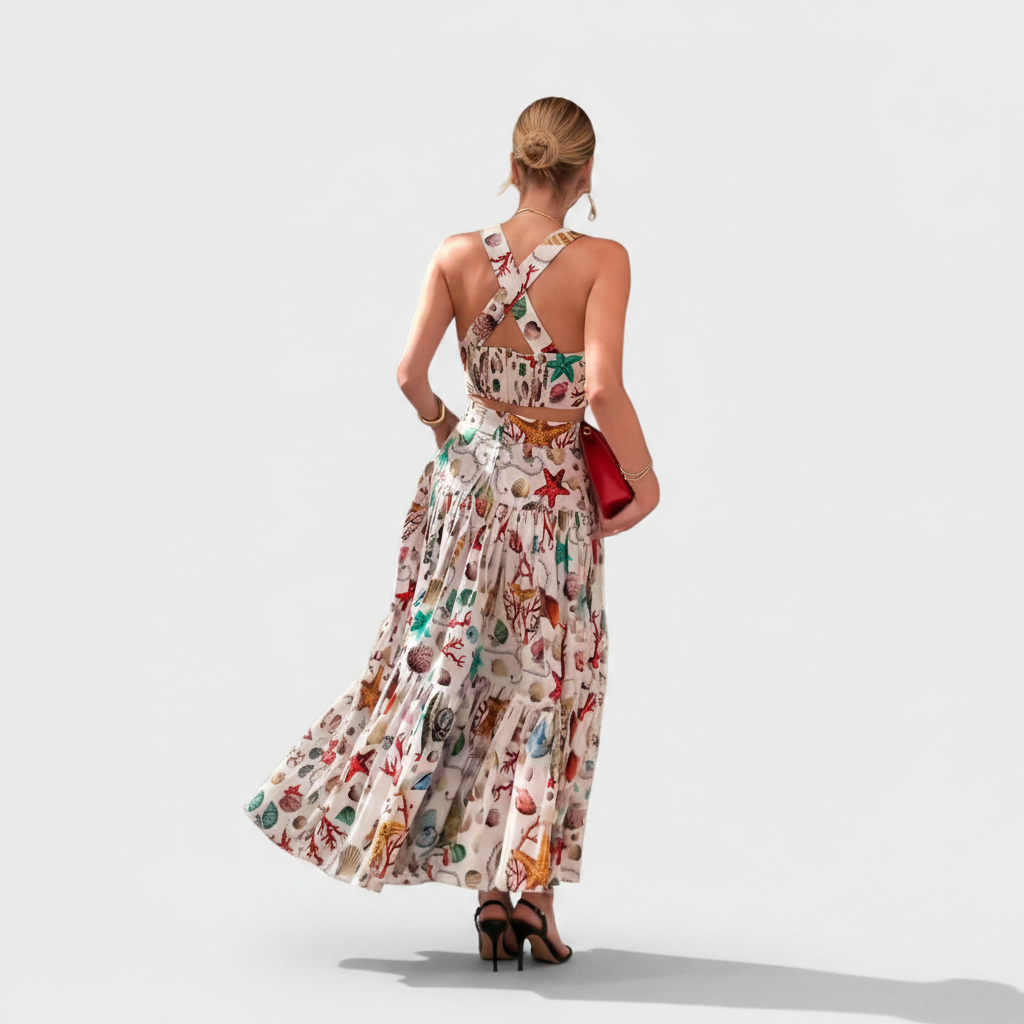 Heather Two-Piece Skirt Set - Vista espalda cuerpo completo