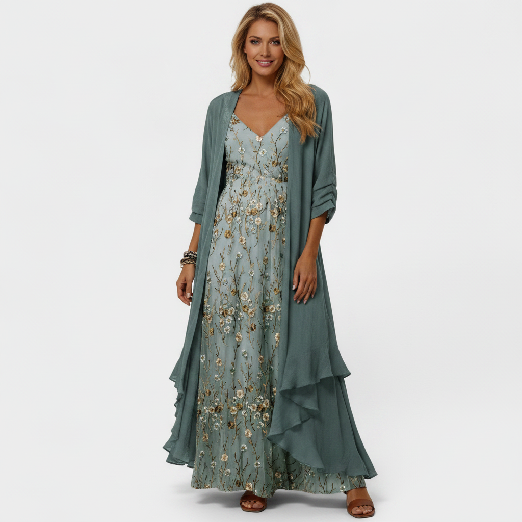 Mara Maxi Dress with Jacket - Green variant full body