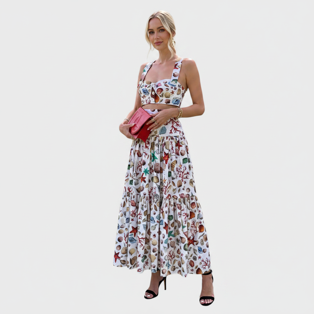Heather Two-Piece Skirt Set - Vista 3/4 cuerpo completo