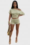Zara Striped Off-Shoulder Two-Piece Set - amarillo gris