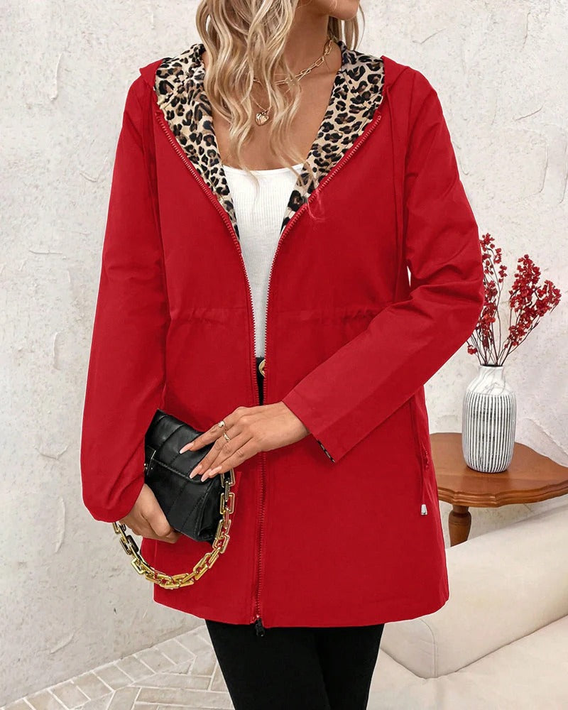YOLI - Abrigo reversible con capucha y estampado de leopardo