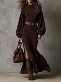Aurelia™ | Luxe Suede High-Neck Maxi Dress