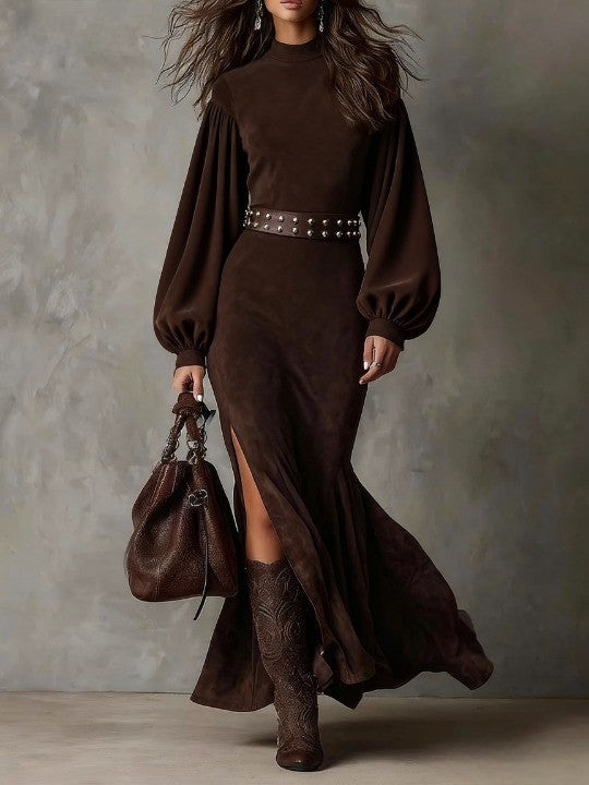 Aurelia™ | Luxe Suede High-Neck Maxi Dress