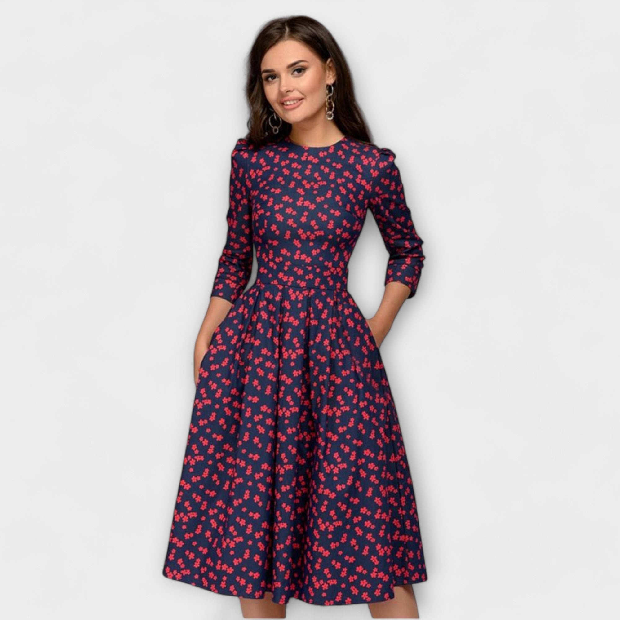 Retrozo - Elegant Knee-Length Dress